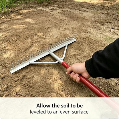 KYLIN 36 Inch / 36 Tines Aluminum Landscape Rake with 66 Inch Extra-Long Handle, Versatile Rake for Lawn Care,Loosening Soil, Weeding, Leveling Gravel, Beach Sand - Lighweight & Rust Proof