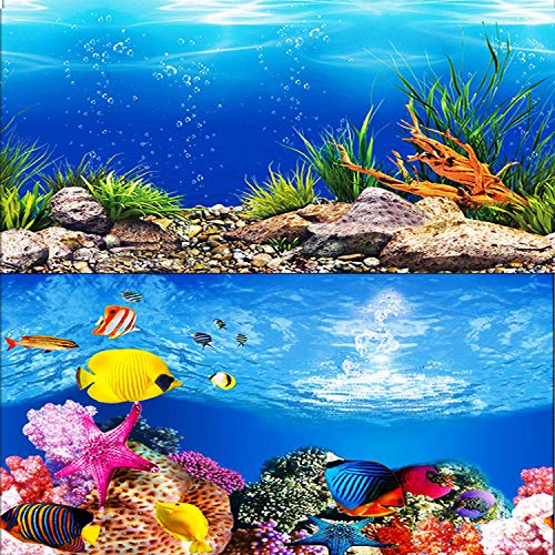 ELEBOX New 20" x 48" Fish Tank Background Paper Wallpaper 2 Sided Colorful Seaweed Water Plants Aquarium Background HD Poster Decorations - color: Sea World, size: H:19.5"x L:48"