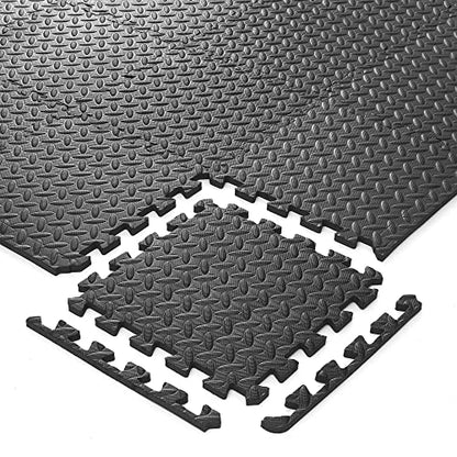 Philosophy Gym Pack of 36 Exercise Flooring Mats - 12 x 12 Inch Foam Rubber Interlocking Puzzle Floor Tiles - Black - color: 36 Sq Ft, 1/2" Thick - Black