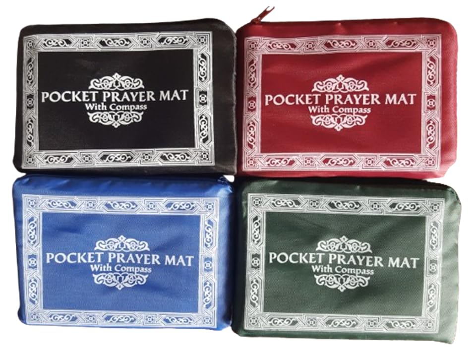 4 Pieces Portable Travel Prayer Mat with Compass, Waterproof Polyester Prayer Rug, Muslim Travel Prayer Mat, for Ramadan Gifts (60cm×100cm) (4)