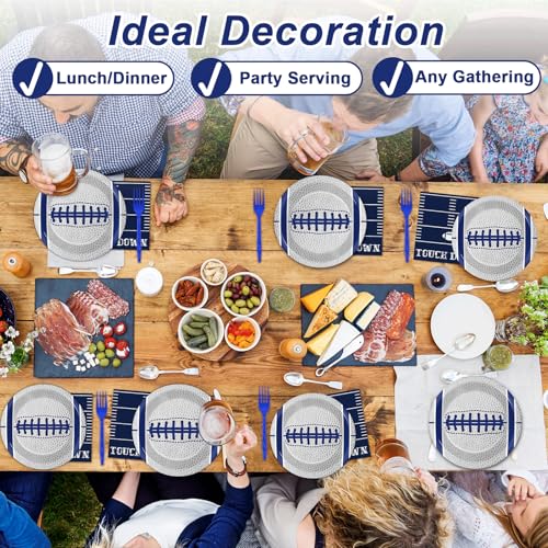 Qyeahkj 25 Guests Cowboys Football Party Plates and Napkins Supplies American Football Team Platters Tableware Set Touch Down Blue & White Decor Favors for Football Fans Boy Sports Team Theme Party - style: Cowboys Football
