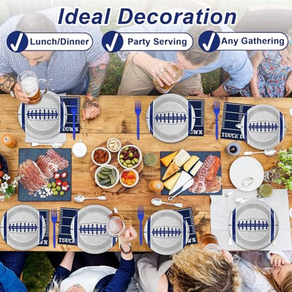 Qyeahkj 25 Guests Cowboys Football Party Plates and Napkins Supplies American Football Team Platters Tableware Set Touch Down Blue & White Decor Favors for Football Fans Boy Sports Team Theme Party - style: Cowboys Football