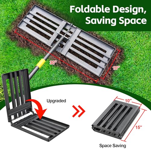 Lawn Leveling Rake 30”x10” Large Heavy Duty Metal Lawn Leveler with Long Adjustable Handle Proffesional Yard Leveling Rake for Soil Dirt Sand Compost Efficient Lawn Leveling Tool (Foldable 5FT) - style: Foldable 5FT