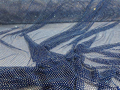 New Creations Fabric & Foam Inc, 45" Wide AB Iridescent Rhinestone On Soft Stretch Fish Net Fabric by The Yard (1 Yard, Iridescent Rhinestones on Royal Blue Mesh) - color: Iridescent Rhinestones on Royal Blue Mesh
