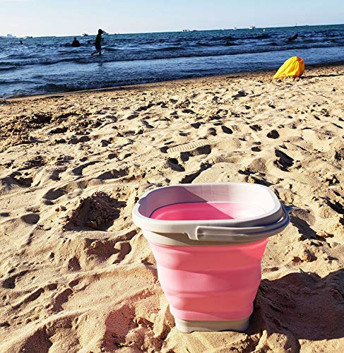 SAMMART 2.6L (0.68 Gallon) Super Mini Sqare Collapsible Plastic Bucket - Foldable Square Tub - Portable Fishing Water Pail - Space Saving Outdoor Waterpot (1, Pink) - color: Pink