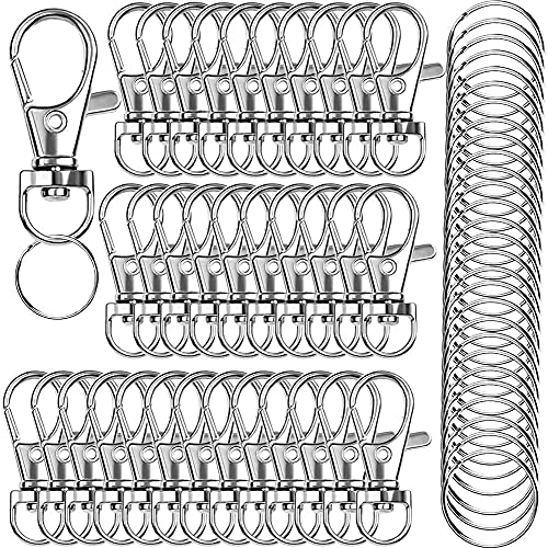 120PCS Premium Swivel Lanyard Snap Hook with Key Rings, Metal Keychain Hooks for Jewelry Making, Crafts (Silver) - color: silver