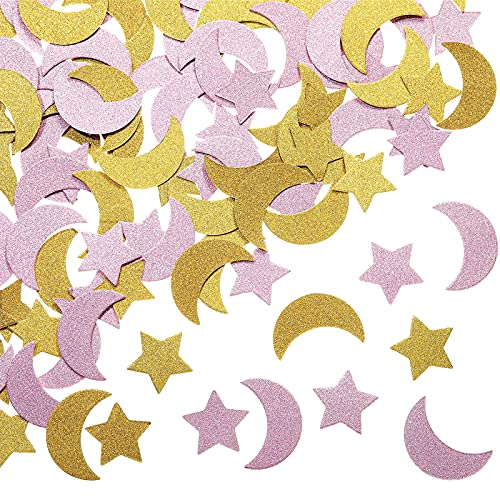 Zonon 400 Pcs Moon Star Confetti Paper, Gold, Pink - color: Gold, Pink