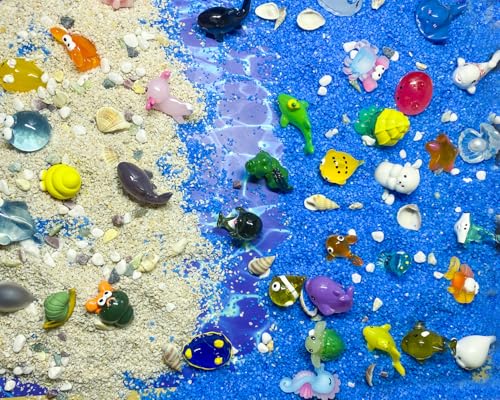 55pcs Mini Ocean Resin Animals Plastic Animals Marine Miniature Aquarium Ornaments Decorations for DIY Fish Tank Potted Micro Fairy Garden Dollhouse (56PCS Marine Animal Set) - style: 55PCS Marine Animal Set