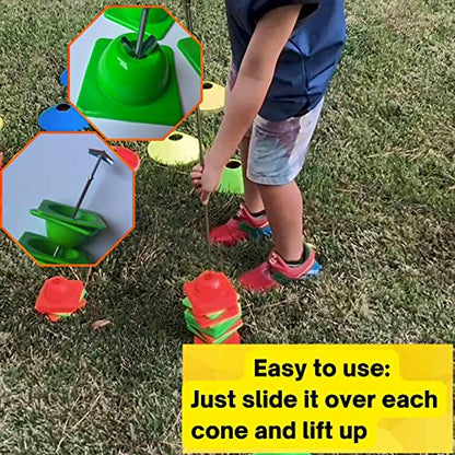 Versatyle Agility Training Cones Set with Retractable Cone Pickup Stick, 12 Green 2in Cones and 40in Cone Picker for Sports, Soccer, Football, Basketball, Motorcycle and Traffic Training