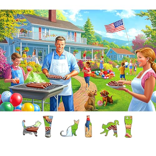 Backyard Barbecue Party 500 Piece Jigsaw Puzzle for Adults with A-F Letters on Back Fun Family Challenge Seniors Puzzle for Game Night Gifts Home Decor (23"×15") - color: Backyard Barbecue