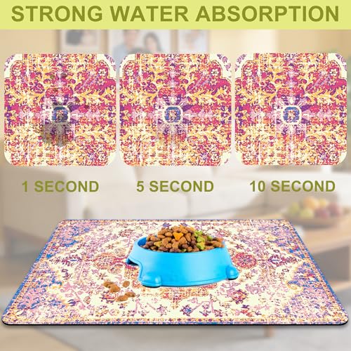 Cat Food Mat Pet Feeding Mats Dog Bowls Mat Cat Water Mat 12x20 Inch Boho2 - color: Bohemia Style 02