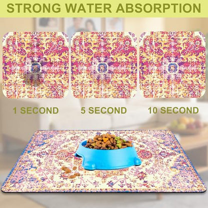 Cat Food Mat Pet Feeding Mats Dog Bowls Mat Cat Water Mat 12x20 Inch Boho2 - color: Bohemia Style 02