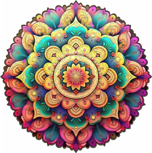 Mys Aurora Unique Wooden Jigsaw Puzzles - Flower Mandala, 500 Pcs King Size 16.5'' x 16.4'', Luxurious Shaped Wood Puzzle, Beautiful Package, Best Gift for Adults and Kids, Family Game - color: Flower, size: King