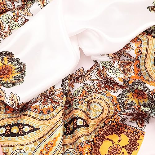 DRESHOW 35” Large Square Satin Head Scarf - 4Pcs Silk Accessories Classic Patterned Squares Beach Bandanas for Women - color: 4 Pcs: White, Beige, Ginger, Black
