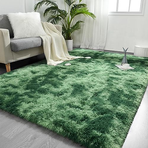 FlyDOIT Large Area Rugs for Living Room, 5x8 Feet Tie-Dyed Green Shaggy Rug Fluffy Throw Carpets, Ultra Soft Plush Modern Indoor Fuzzy Rugs for Bedroom Girls Kids Nursery Room Dorm Home Decor - color: Green, size: 5' x 8' (Rectangular)