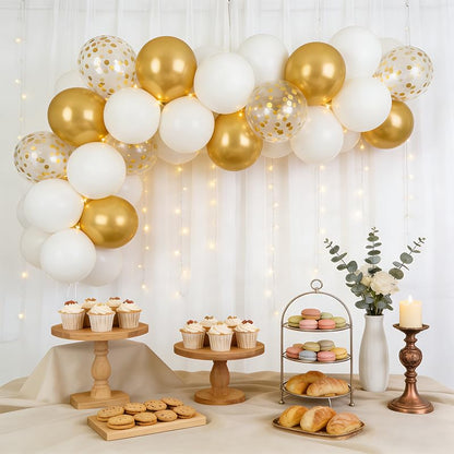 White Gold Balloons Set, 55pcs 12 Inch Metallic Gold and White Balloons Confetti Latex Balloon, Helium Party Balloon Set for Birthday Graduation Boho Wedding Baby Shower Party Decorations