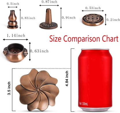 Sakura Flower Incense Holder, 5Pcs Red Bronze Incense Burner Holder with Silk Pouch, Bowl-Shape, Lotus Multi-Holes, Cone Shape and Gourd-Shape for Yoga Living Room Bedroom Home Fragrance - color: Red Copper, 5 Pcs