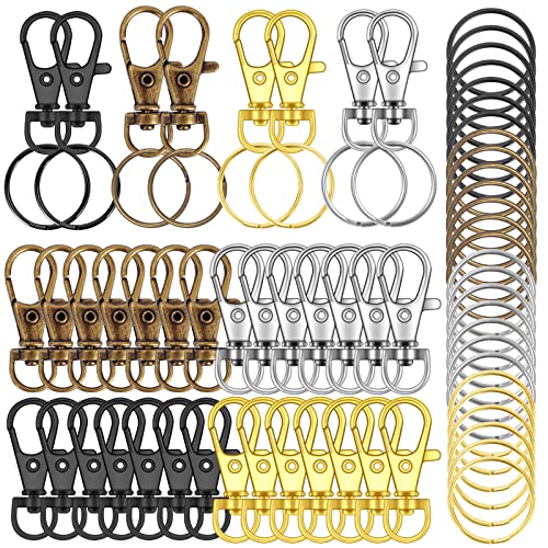 120PCS Premium Swivel Lanyard Snap Hook with Key Rings, Metal Keychain Hooks for Jewelry Making, Crafts (Multicolor) - color: Mixing colors