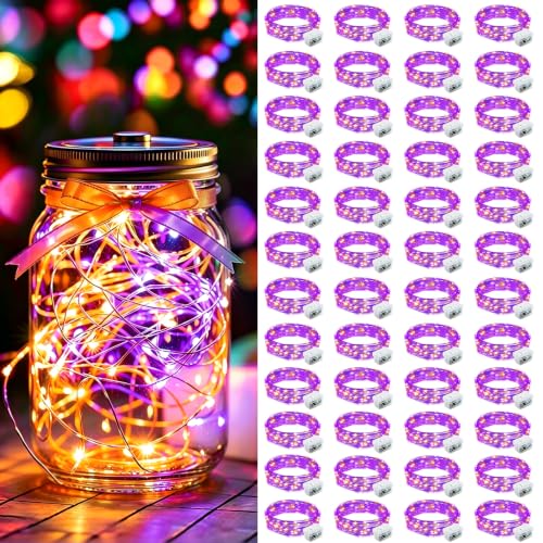 AIKEI 48 Pack LED Fairy Lights Battery Operated, Mini String Lights Waterproof 7ft 23 Led Firefly Starry Lights for Wedding Party Bedroom Garden Christmas Decoration Orange and Purple - color: Orange&Purple, size: 48 Pack