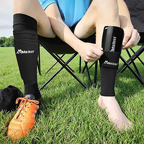 Malker Soccer Shin Guards for Kids Youth Adults Shin Guards Pads with Sleeves, Lightweight and Compact, Protective Soccer Equipment - color: Black, size: Large