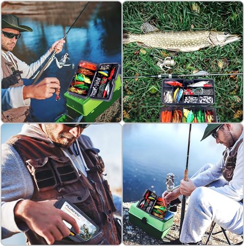PLUSINNO Fishing Lures Fishing Tackle Box Fishing Gifts for Men, Bass, Trout Fishing Accessories Kit for Saltwater & Freshwater Fishing Gear Including Topwater Lures, Hooks, Spinnerbaits - color: 210pcs tackle box