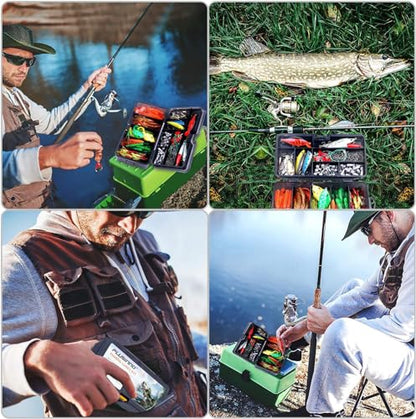 PLUSINNO Fishing Lures Fishing Tackle Box Fishing Gifts for Men, Bass, Trout Fishing Accessories Kit for Saltwater & Freshwater Fishing Gear Including Topwater Lures, Hooks, Spinnerbaits - color: 210pcs tackle box