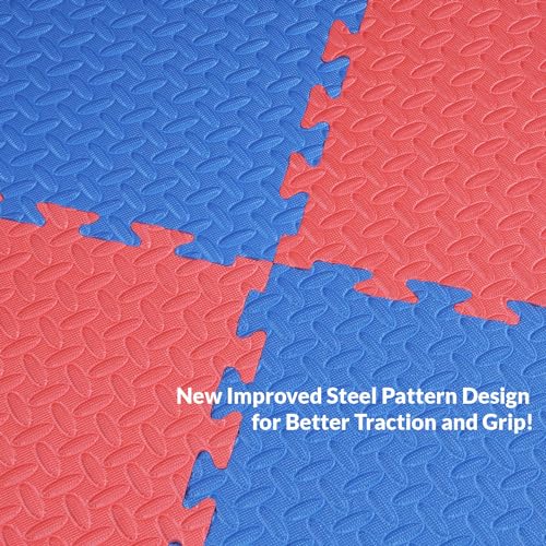 Xspec 1" Extra Thick 48 sq ft Reversible EVA Gym Foam Floor Mat Tiles (24" x 24"), Steel Pattern, 12 pcs, Blue & Red - color: Blue/Red