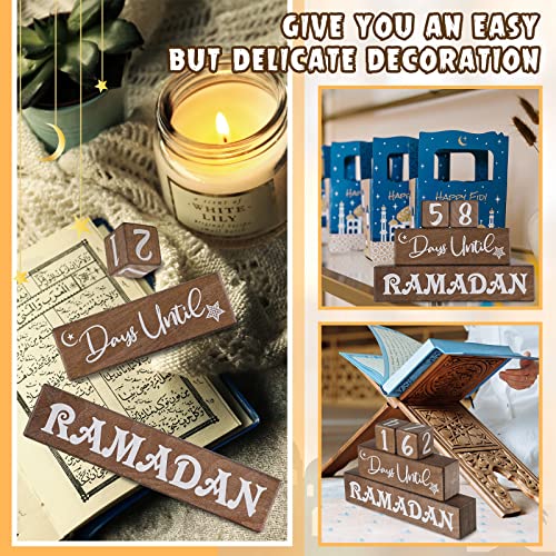Amyhill 4 Pcs Ramadan Calendar Block Set Ramadan Advent Countdown Eid Calendar Countdown Calendar Ramadan Table Decor Ramadan Wood Sign Ramadan Mubarak Wooden Ornament Block Calendar of Islamic Months