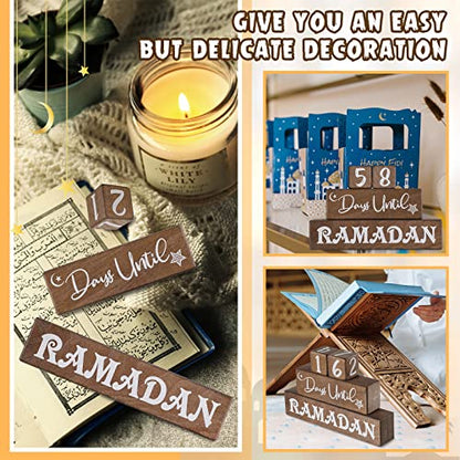 Amyhill 4 Pcs Ramadan Calendar Block Set Ramadan Advent Countdown Eid Calendar Countdown Calendar Ramadan Table Decor Ramadan Wood Sign Ramadan Mubarak Wooden Ornament Block Calendar of Islamic Months