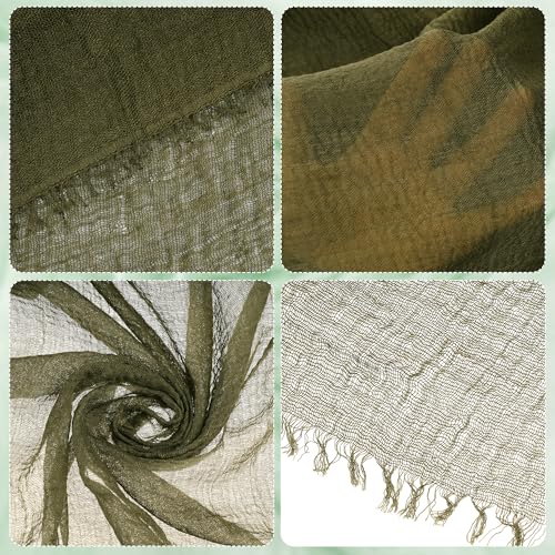 Nydotd Women Summer Cotton Linen Scarf Crinkle Long Beach Shawl Wrap hijab with Fringe - color: Army Green