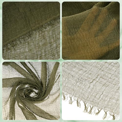 Nydotd Women Summer Cotton Linen Scarf Crinkle Long Beach Shawl Wrap hijab with Fringe - color: Army Green