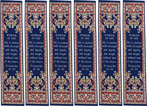 Woman of God, Bulk Pack of 6 Woven Fabric Christian Bookmarks, Strength & Dignity, Silky Soft Proverbs 31:25 Flexible Bookmark for Novels Books & Bibles, Traditional Turkish Design, Memory Verse Gift - color: Woman of God, size: 6 Pack