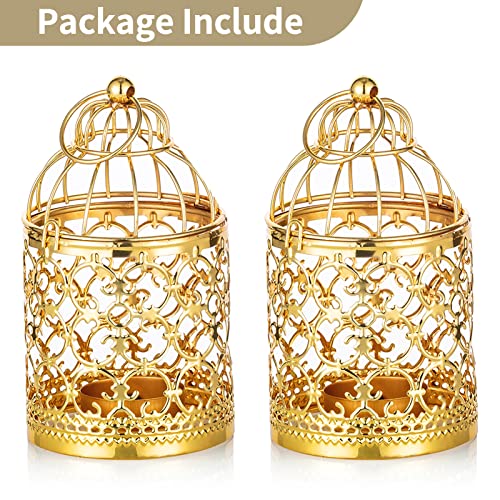 NUPTIO Hanging Birdcage Lantern Tealight, 2 Pcs Small Gold Candle Holders - color: Gold, size: 2Pcs