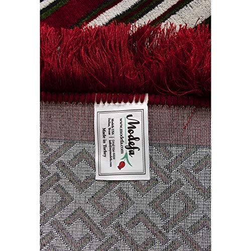 Modefa Turkish Islamic Prayer Rug | Multi Person Janamaz Sajada for Family | Velvet Wide Large Gathering & Group Praying Carpet Mat | Geometric Red & Green (Red - 4 Person) - color: Geometric Red - 4 Person