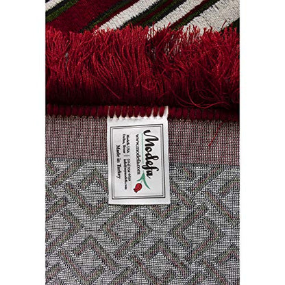 Modefa Turkish Islamic Prayer Rug | Multi Person Janamaz Sajada for Family | Velvet Wide Large Gathering & Group Praying Carpet Mat | Geometric Red & Green (Red - 4 Person) - color: Geometric Red - 4 Person