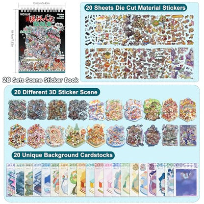 Scene Sticker – 20 Sets of DIY 3D House Scenes Cute Cartoon Stickers Kit for Kids & Adults – Fun Sticker Therapy Activity for Stress Relief, Crafts & Gifts (Black - 20 Set) - color: Black - 20 Set