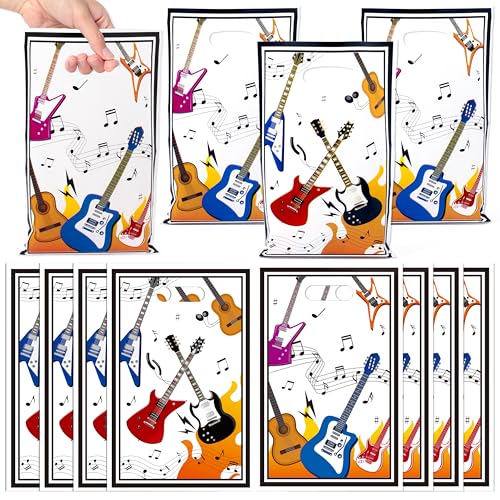 ANGOLIO Musical Party Favor Supplies - 50 pcs Guitar Theme Candy Gift Bags - color: White Yellow Red Blue Music Guitar