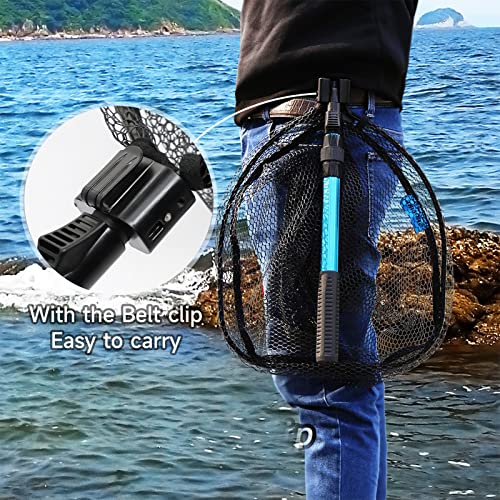 SANLIKE Collapsible Telescopic Fishing Net Rubber Coated Fresh/Salt Water | Rubber Coated Net, Aluminum Pole, Non-Slip Rubber Handle, One-click Storage, Belt Clip, Various Sizes - color: Black, size: Small