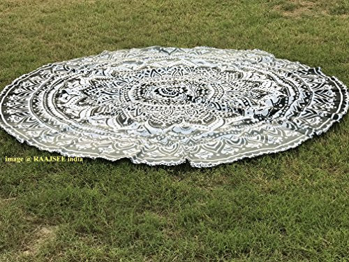 raajsee Grey Black Ombre Round Beach Tapestry Hippie/Boho Beach Blanket Roundie/Indian Cotton Throw Bohemian Round Table Cloth/Yoga Mat Meditation Picnic Rugs 69 inch Circle - color: Grey Black, size: 5 feet 10 inches (Round)