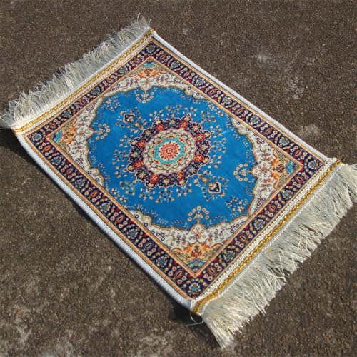 Portable Islamic Prayer Small Mat Classic Pattern Muslim Prayer Rug Small Rug Foldable Salah Carpet Mat with Tassel - color: Blue