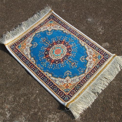 Portable Islamic Prayer Small Mat Classic Pattern Muslim Prayer Rug Small Rug Foldable Salah Carpet Mat with Tassel - color: Blue