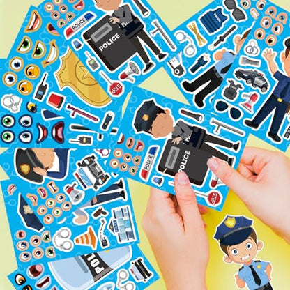 Make Your Own Policeman Stickers, Make-a-face Stickers, Educational Theme | 24 Sheets Goodie Bags Stuffers Gift for Kids, Birthday Party Favor School Classroom Teacher Reward - style: Policeman