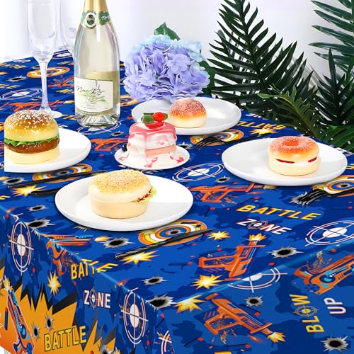 1Pc Dart War Party Plastic Tablecloth 54 x 87 Inch Long Table Cover, Battle Zone Party Tablecover for Dart War Theme Kids Baby Shower Birthday Dinner Picnic Kitchen Event - color: Dart War