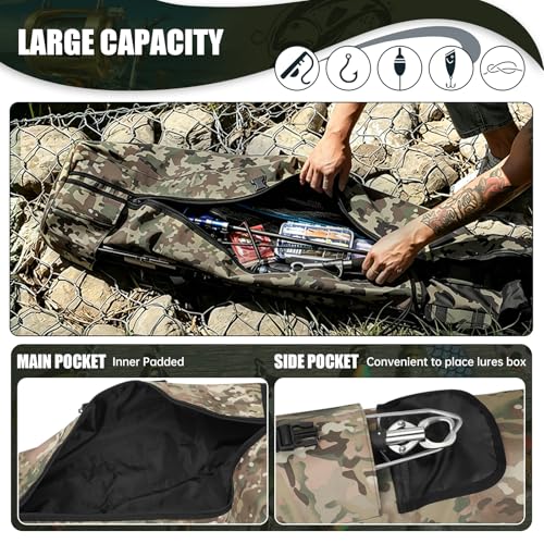 Fishing Pole Bag Rod Case, Folding Fishing Pole Bag Fishing Gear | 900D Oxford Fabric Fishing Pole Case, Large Capacity, Holds 5 Fishing Poles with Reels, Lightweight Fishing Gifts for Men Boy - color: Green Caomo
