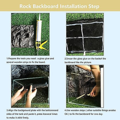 4pcs Rock Terrarium Background,3D Reptile Tank Background Board,Amphibian Stereo Backdrop Wall,Lizard Snake Gecko Spider Chameleon Turtle Fish pet silo Background Decorative Panel - color: yellow-11.8"*8.8"（4pcs）