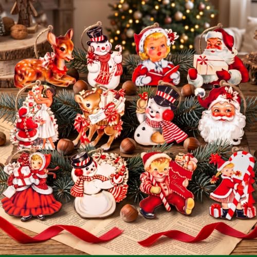 Huwena 36 Pcs Vintage Christmas Tree Ornaments, Classic, Red White - color: Red White, style: Classic