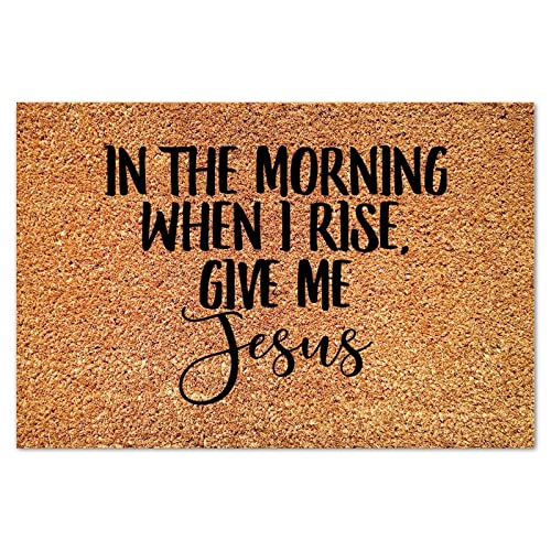 in The Morning When I Rise Coir Doormat Rug Bible Scripture Rustic Weather Resistant Non Slip Mat for Porch Patio Front Entry Apartment 16x24in - color: Style-12, size: 2' x 1'4" (Rectangular)