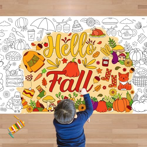 OHOME Fall Giant Coloring Poster/Tablecloth - Fall Decorations for Home - 30 x 72 Inches Jumbo Coloring Banner Kids Crafts Gifts Toys Games Activities Decor Party Decorations - style: Fall
