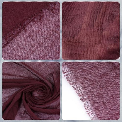 Nydotd Women Summer Cotton Linen Scarf Crinkle Long Beach Shawl Wrap hijab with Fringe - color: Deep Burgundy