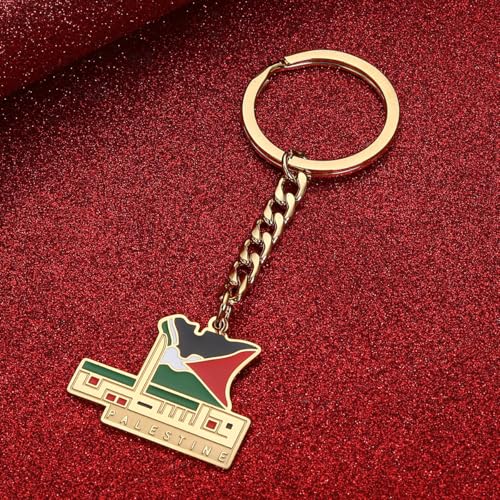 Chuangbang Jewelry Middle East Arab Palestine Watermelon فلسطين‎‎ Map Hebrew language Keychain Key Ring Jewelry - color: Gold 1